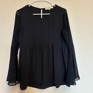 Ann Taylor LOFT navy peplum sheer top size XS